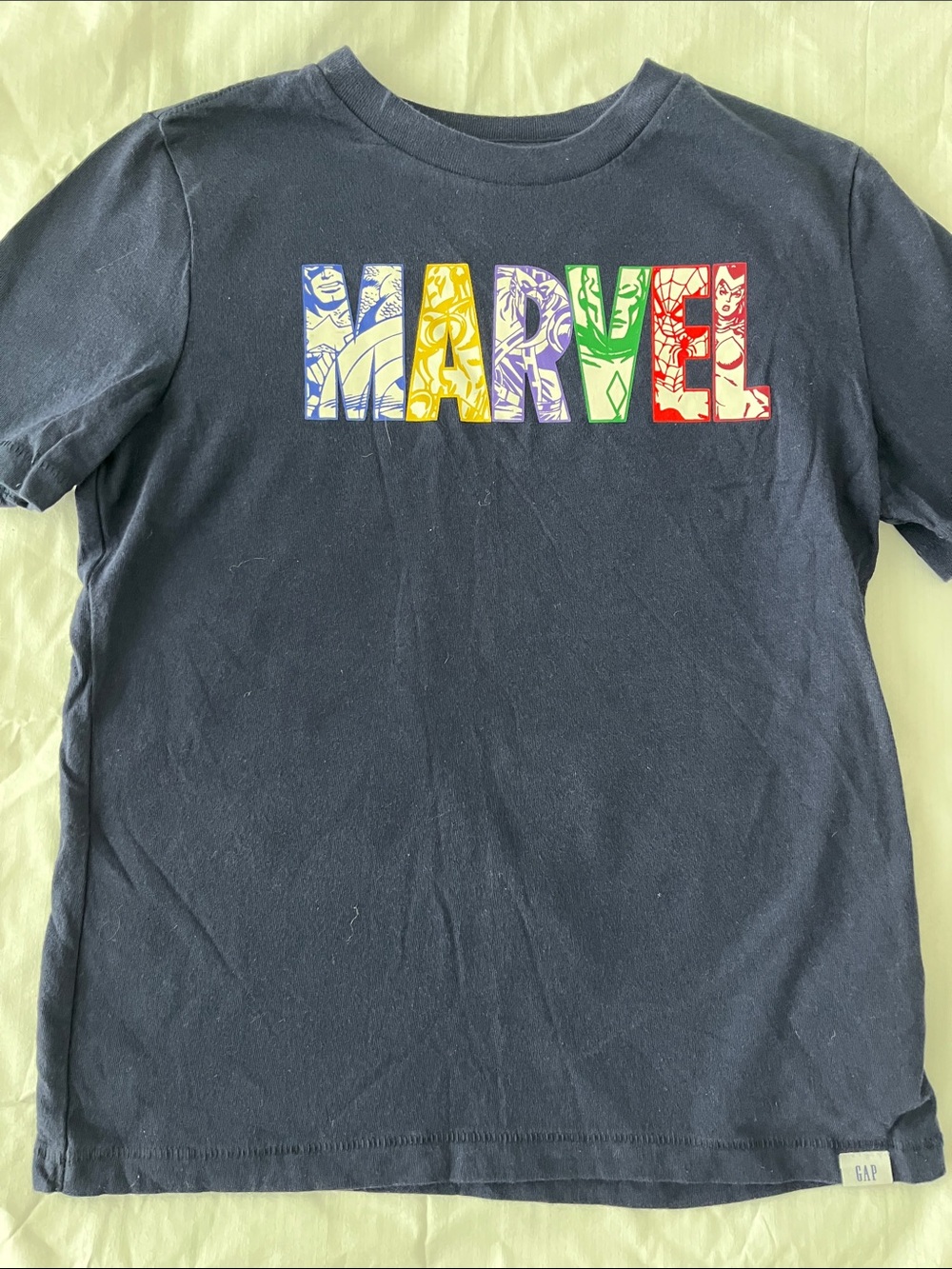GAP Navy Short-Sleeve Tee with Colorful MARVEL Lettering